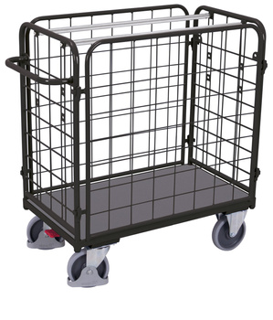 Niski wózek do paczek, 4 ściany, RAL 7016 VARIOfit sw-500.420/AG