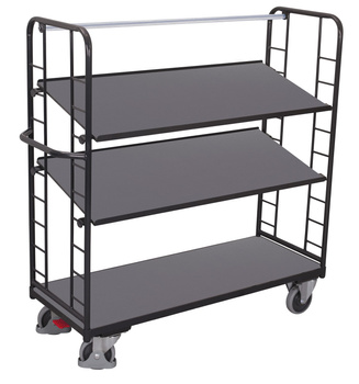 Wózek piętrowy z 3 półkami z płyty drewnopodobnej, VARIOfit sw-640.201/AG